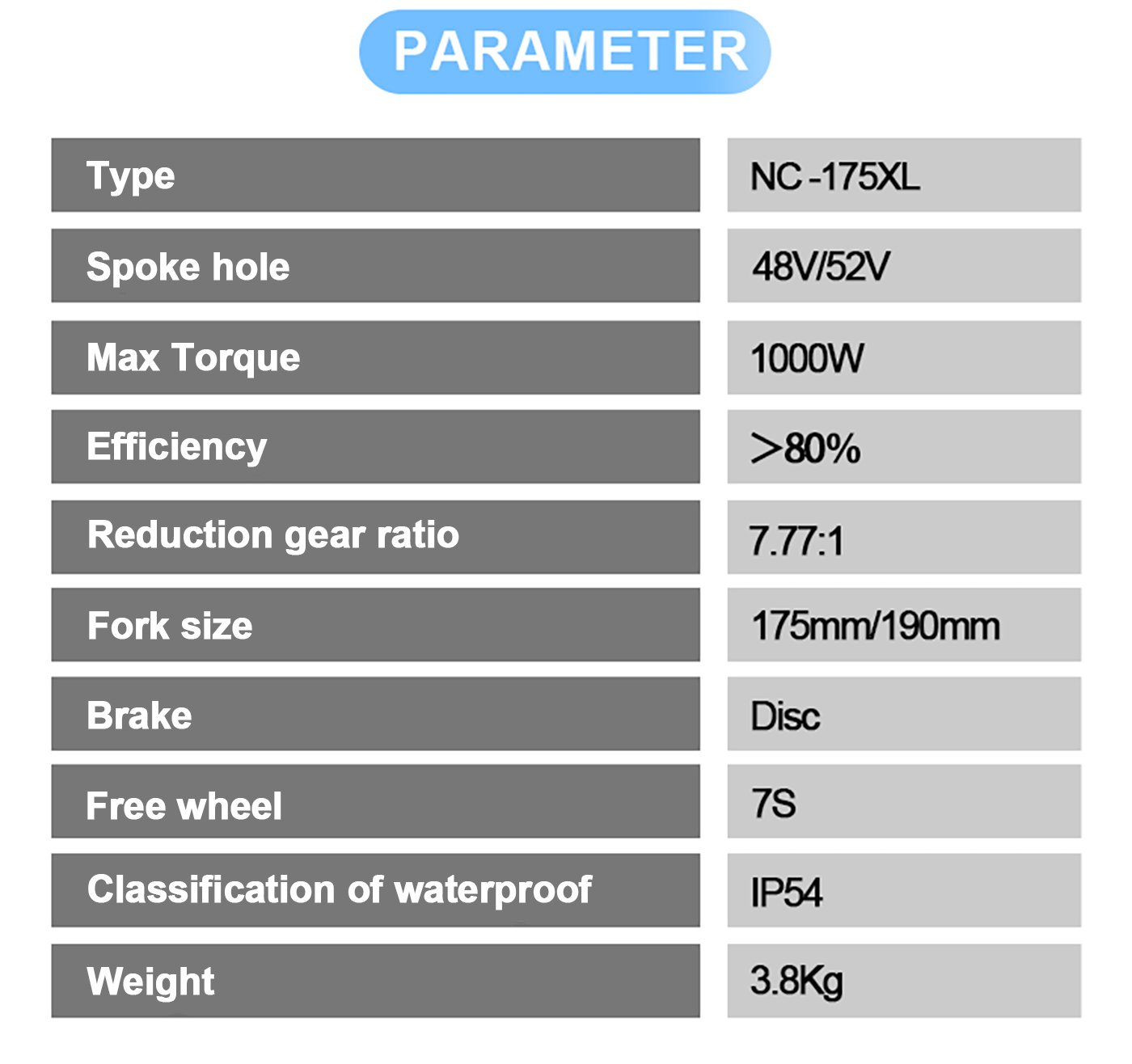 parameter of DIY High Power 350w Brushless Direct Hub Electric Bike Motor for sale parameter of DIY High Power 350w Brushless Direct Hub Electric Bike Motor for sale